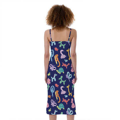 Animal Balloon Pattern Print Slim Fit Midi Cami Dress