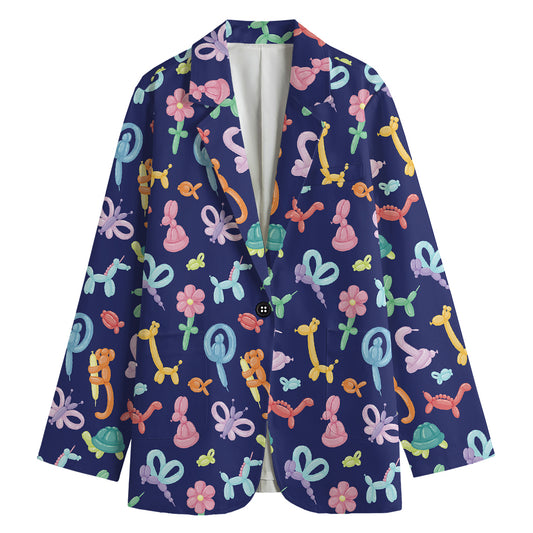 Animal Balloon Pattern Print Women's Cotton Blazer