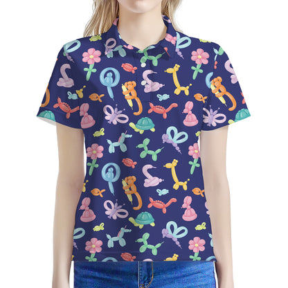 Animal Balloon Pattern Print Women's Polo Shirt