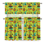 Animal Camping Pattern Print 3 Piece Kitchen Curtains