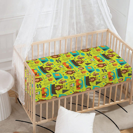 Animal Camping Pattern Print Baby Crib Sheet