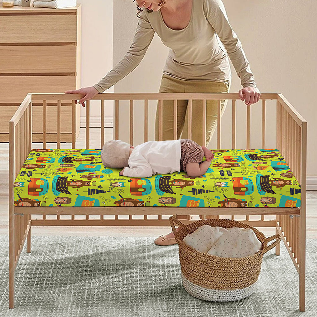 Animal Camping Pattern Print Baby Crib Sheet