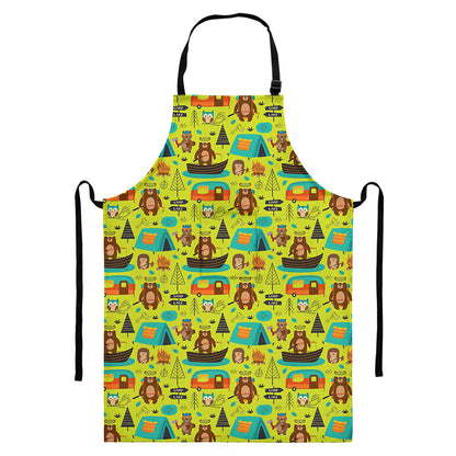 Animal Camping Pattern Print Bib Apron With Pocket
