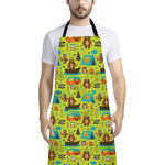 Animal Camping Pattern Print Bib Apron With Pocket