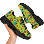 Animal Camping Pattern Print Black Chunky Shoes