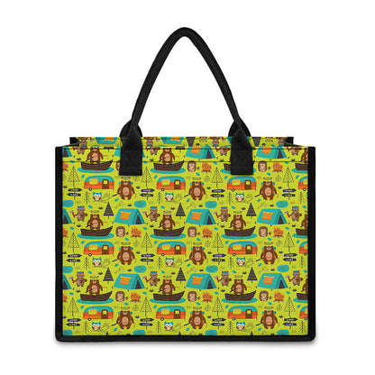 Animal Camping Pattern Print Canvas Tote Bag