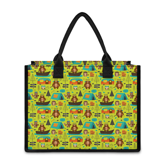 Animal Camping Pattern Print Canvas Tote Bag