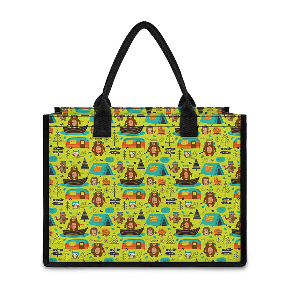 Animal Camping Pattern Print Canvas Tote Bag