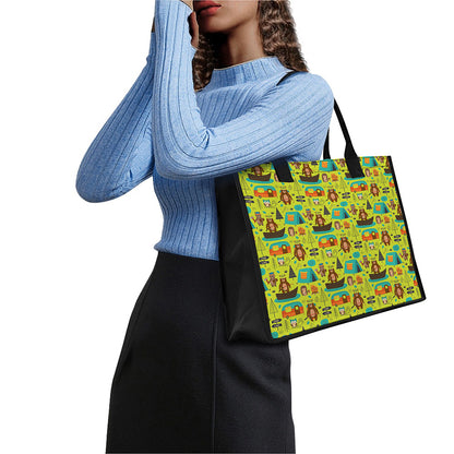 Animal Camping Pattern Print Canvas Tote Bag