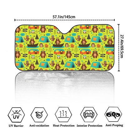 Animal Camping Pattern Print Car Windshield Sun Shade