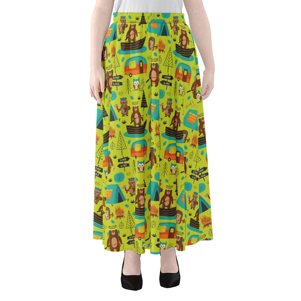 Animal Camping Pattern Print Chiffon Maxi Skirt