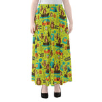 Animal Camping Pattern Print Chiffon Maxi Skirt