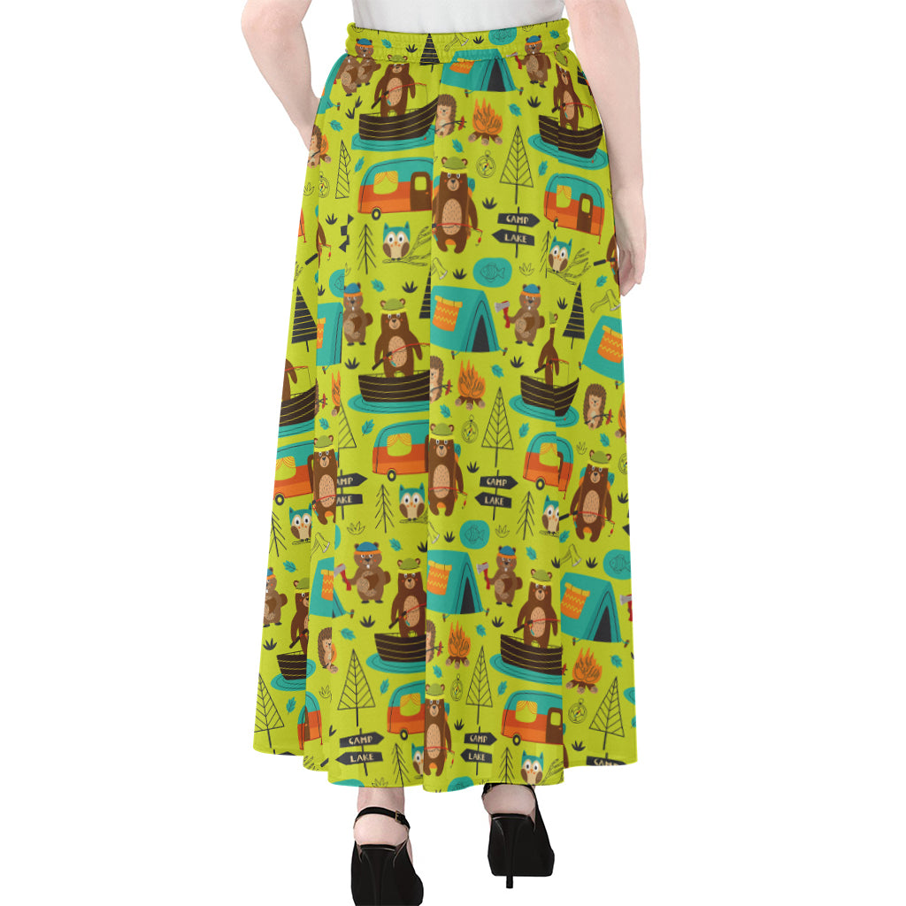 Animal Camping Pattern Print Chiffon Maxi Skirt