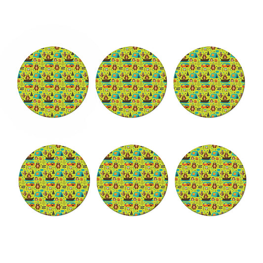 Animal Camping Pattern Print Coaster Set