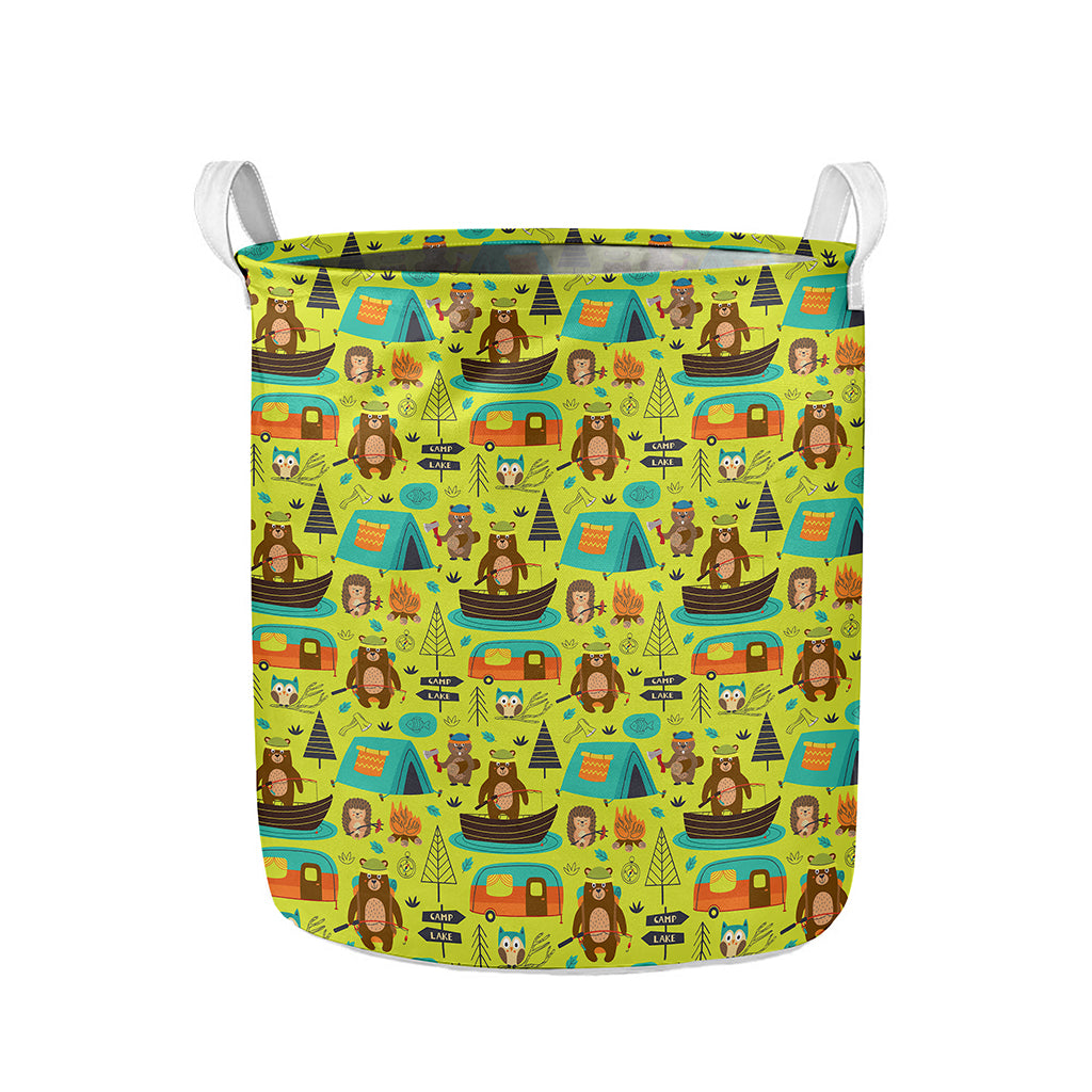 Animal Camping Pattern Print Collapsible Laundry Basket