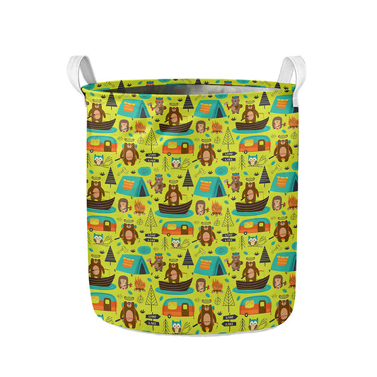 Animal Camping Pattern Print Collapsible Laundry Basket