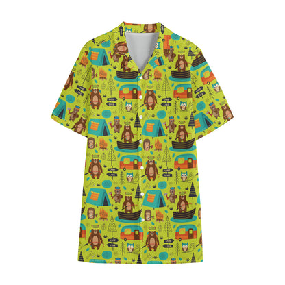 Animal Camping Pattern Print Cotton Hawaiian Shirt