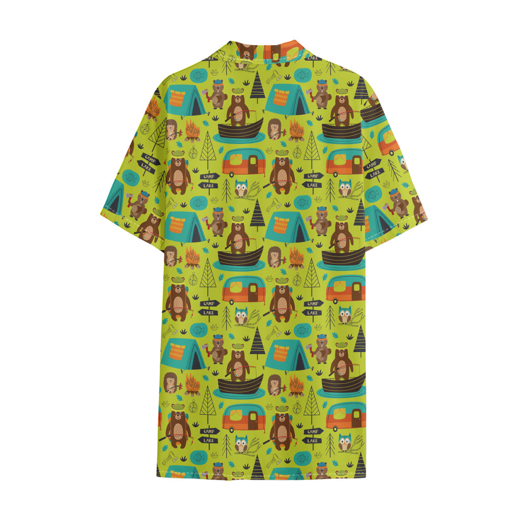 Animal Camping Pattern Print Cotton Hawaiian Shirt