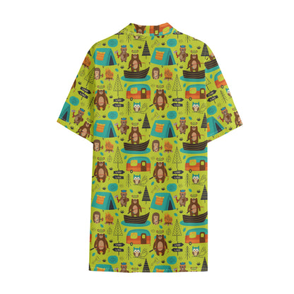 Animal Camping Pattern Print Cotton Hawaiian Shirt