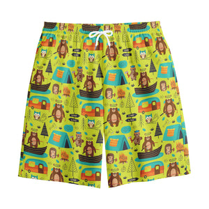 Animal Camping Pattern Print Cotton Shorts