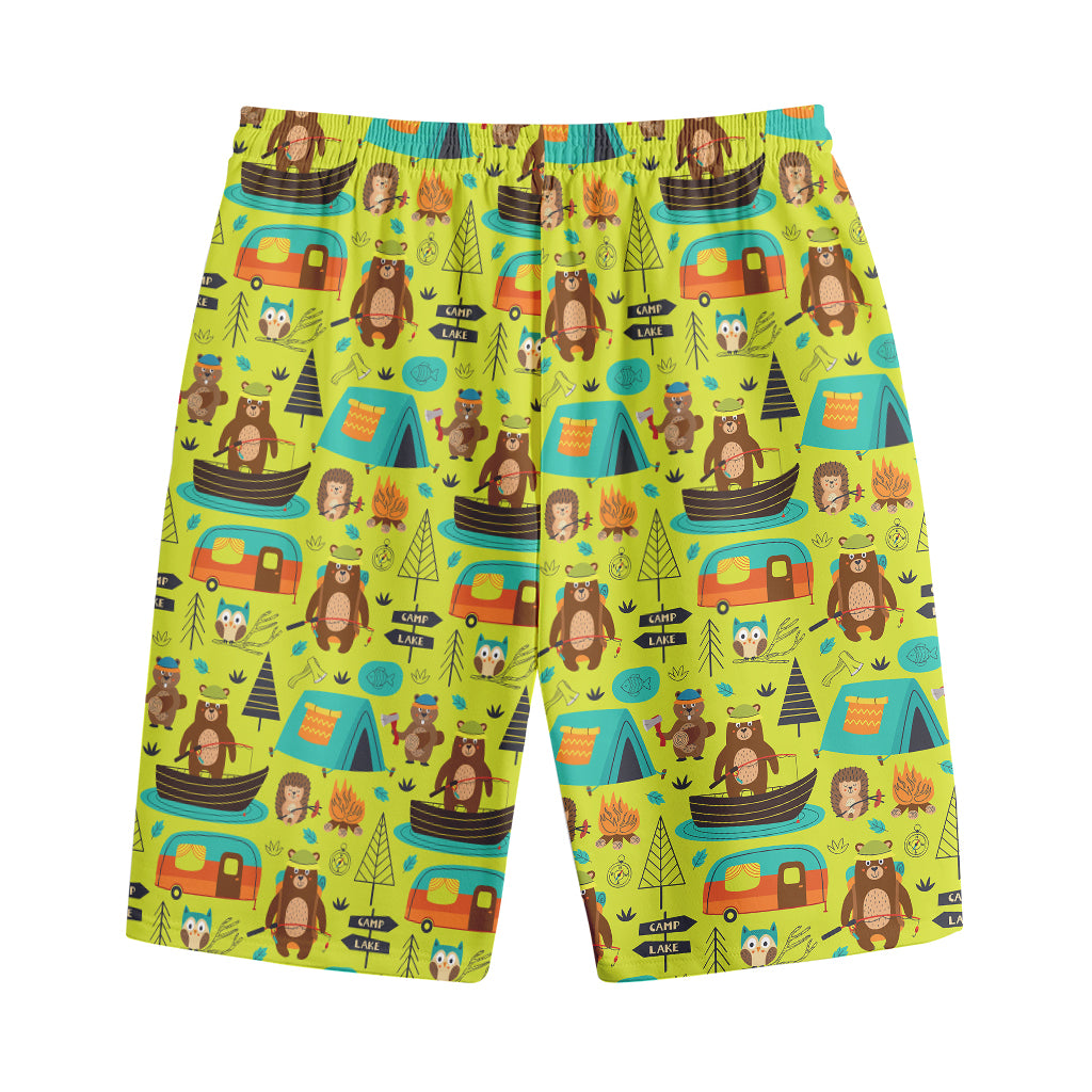 Animal Camping Pattern Print Cotton Shorts