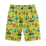 Animal Camping Pattern Print Cotton Shorts