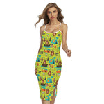 Animal Camping Pattern Print Cross Back Cami Dress