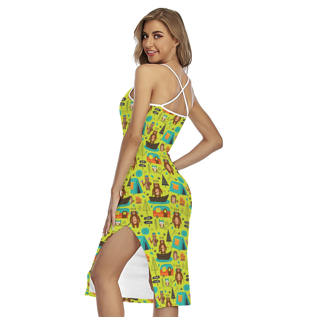 Animal Camping Pattern Print Cross Back Cami Dress