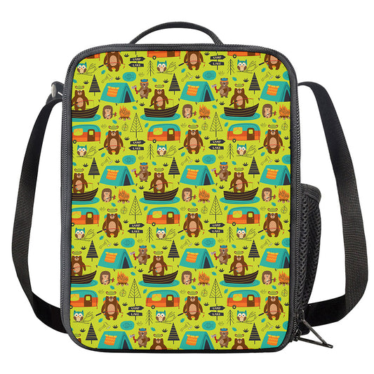 Animal Camping Pattern Print Crossbody Lunch Bag