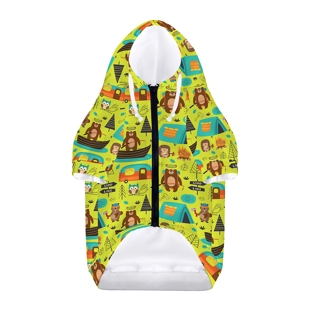 Animal Camping Pattern Print Dog Zip Up Hoodie