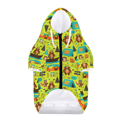 Animal Camping Pattern Print Dog Zip Up Hoodie