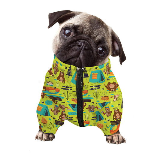 Animal Camping Pattern Print Dog Zip Up Jacket
