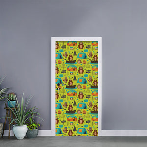 Animal Camping Pattern Print Door Sticker