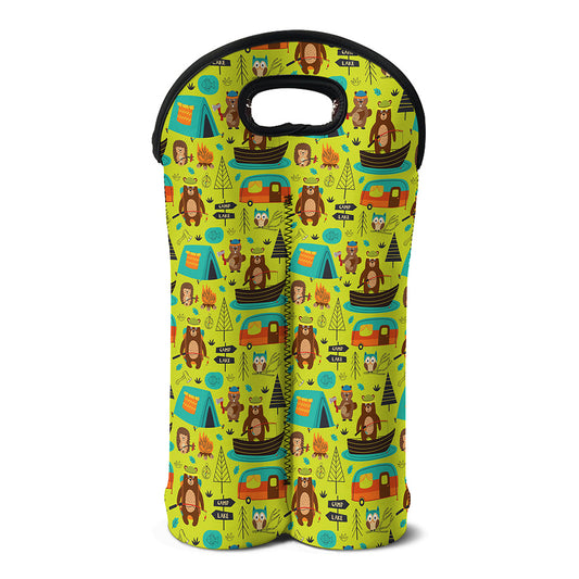 Animal Camping Pattern Print Double Neoprene Wine Tote