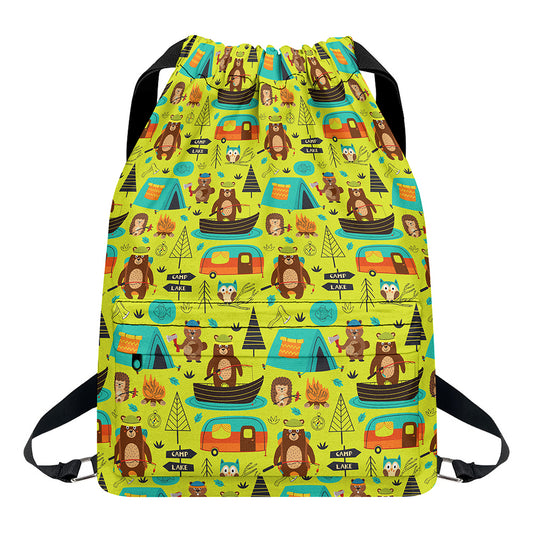 Animal Camping Pattern Print Drawstring Backpack