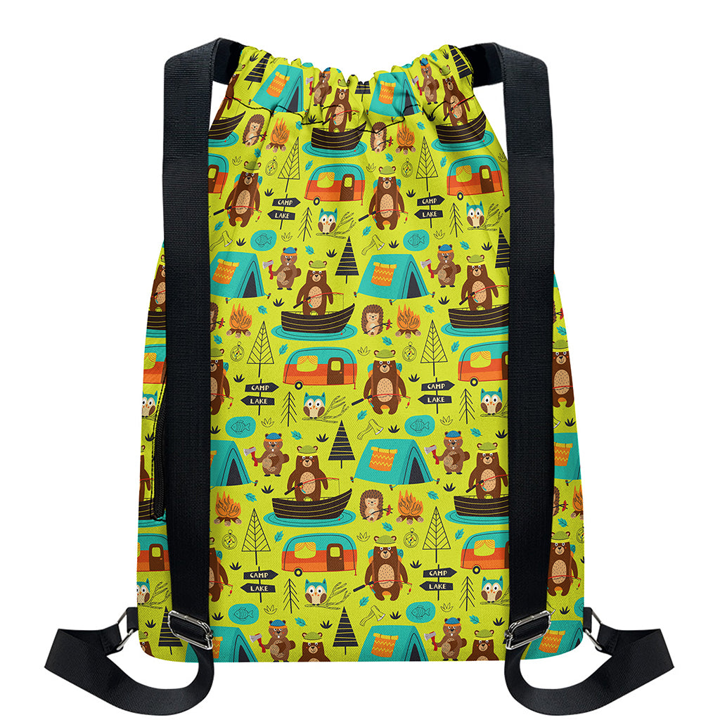 Animal Camping Pattern Print Drawstring Backpack