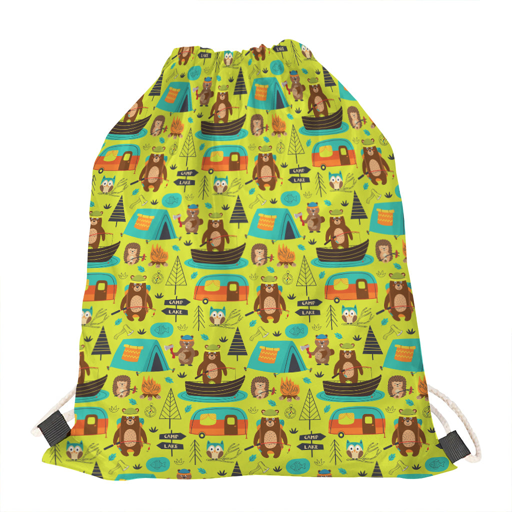 Animal Camping Pattern Print Drawstring Bag