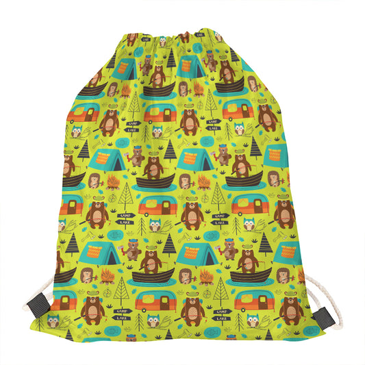Animal Camping Pattern Print Drawstring Bag