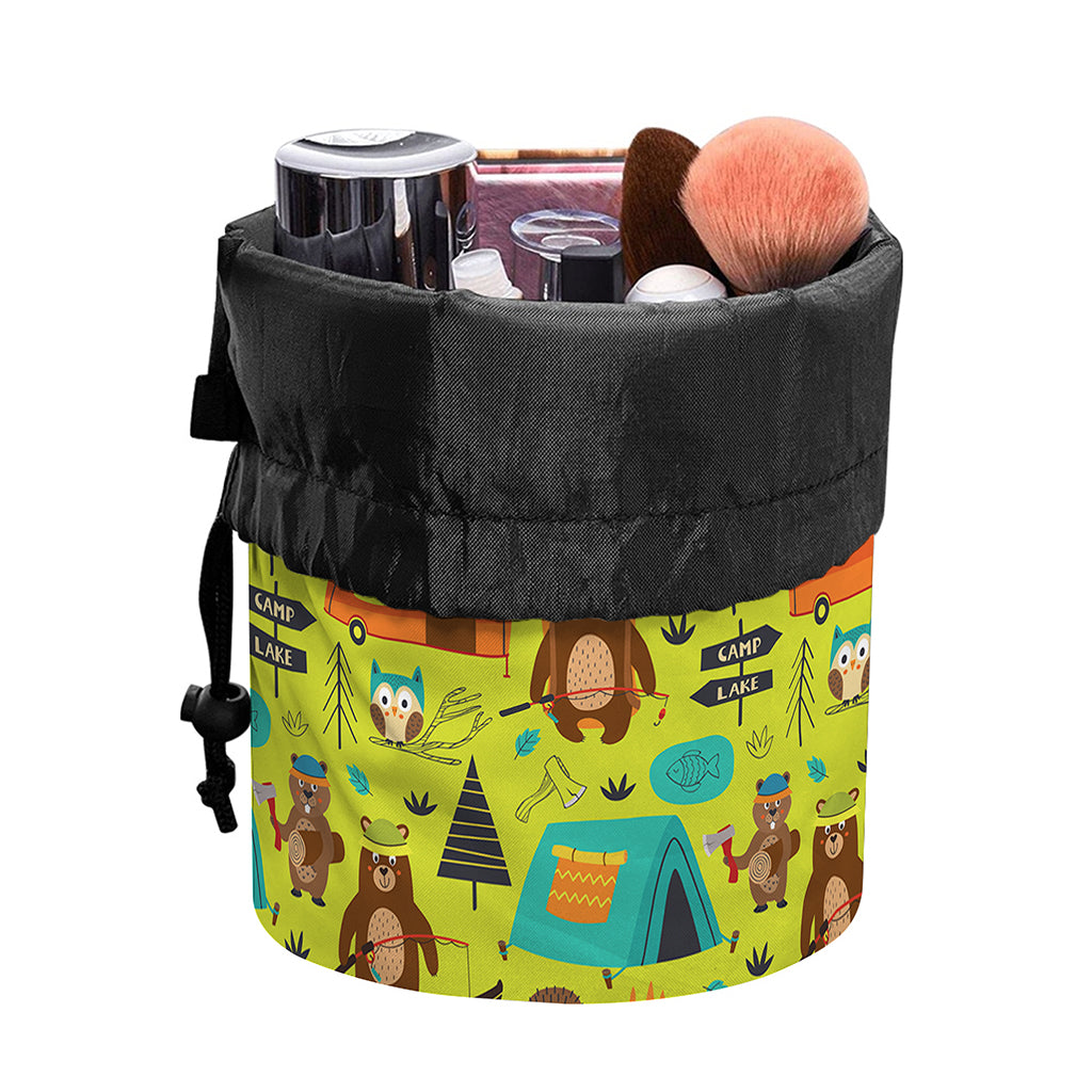 Animal Camping Pattern Print Drawstring Makeup Bag
