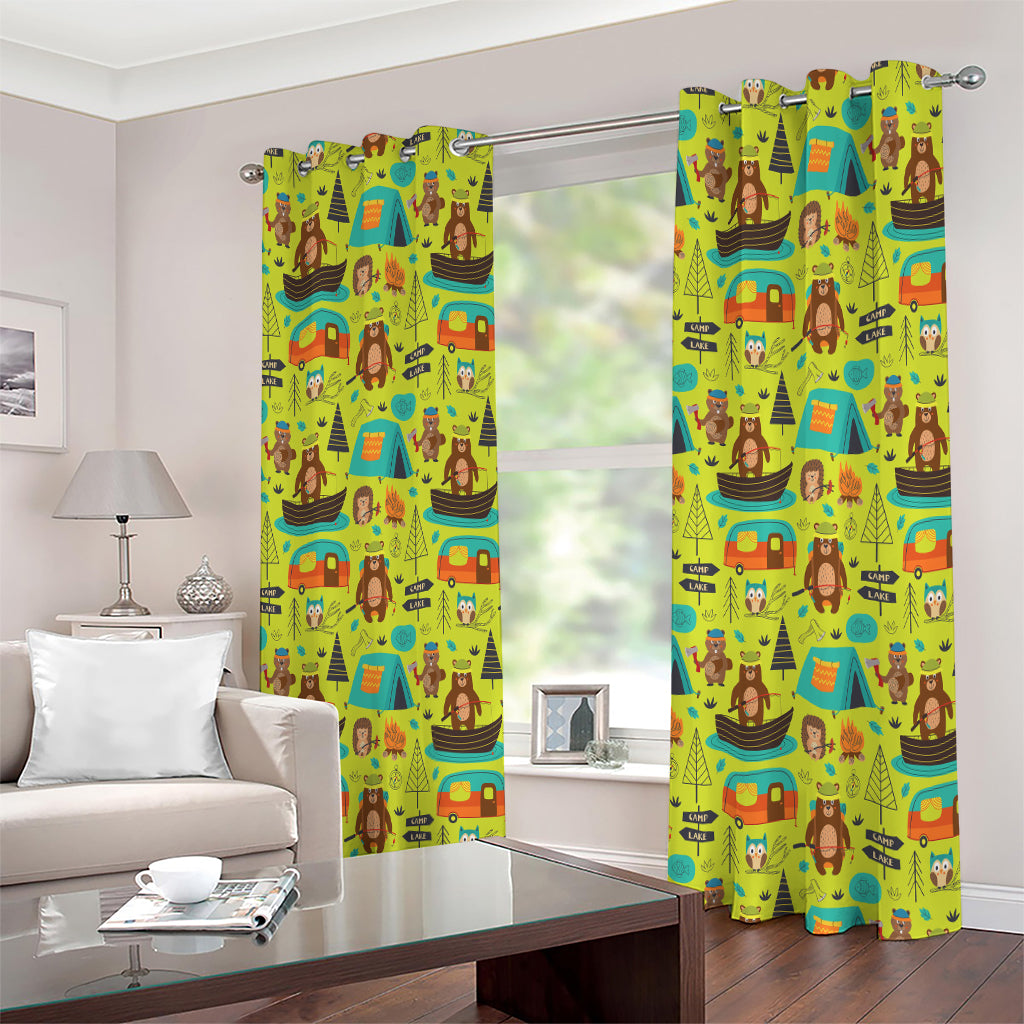 Animal Camping Pattern Print Extra Wide Grommet Curtains