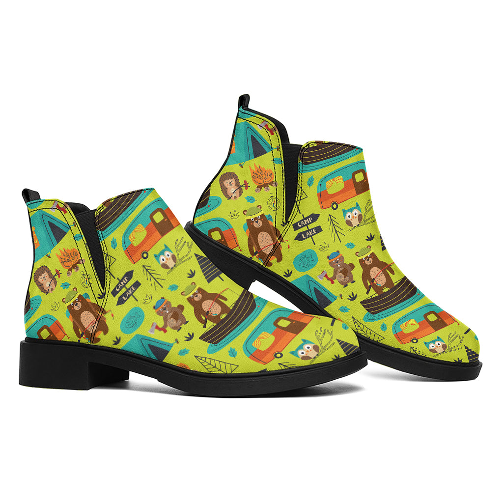 Animal Camping Pattern Print Flat Ankle Boots