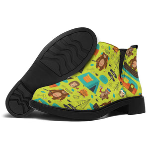 Animal Camping Pattern Print Flat Ankle Boots