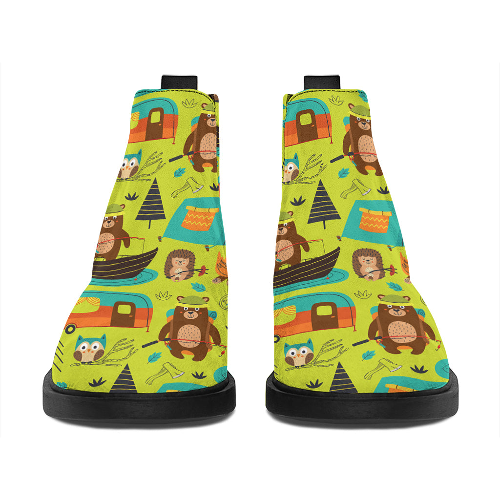 Animal Camping Pattern Print Flat Ankle Boots