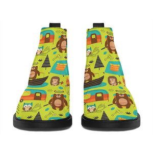 Animal Camping Pattern Print Flat Ankle Boots