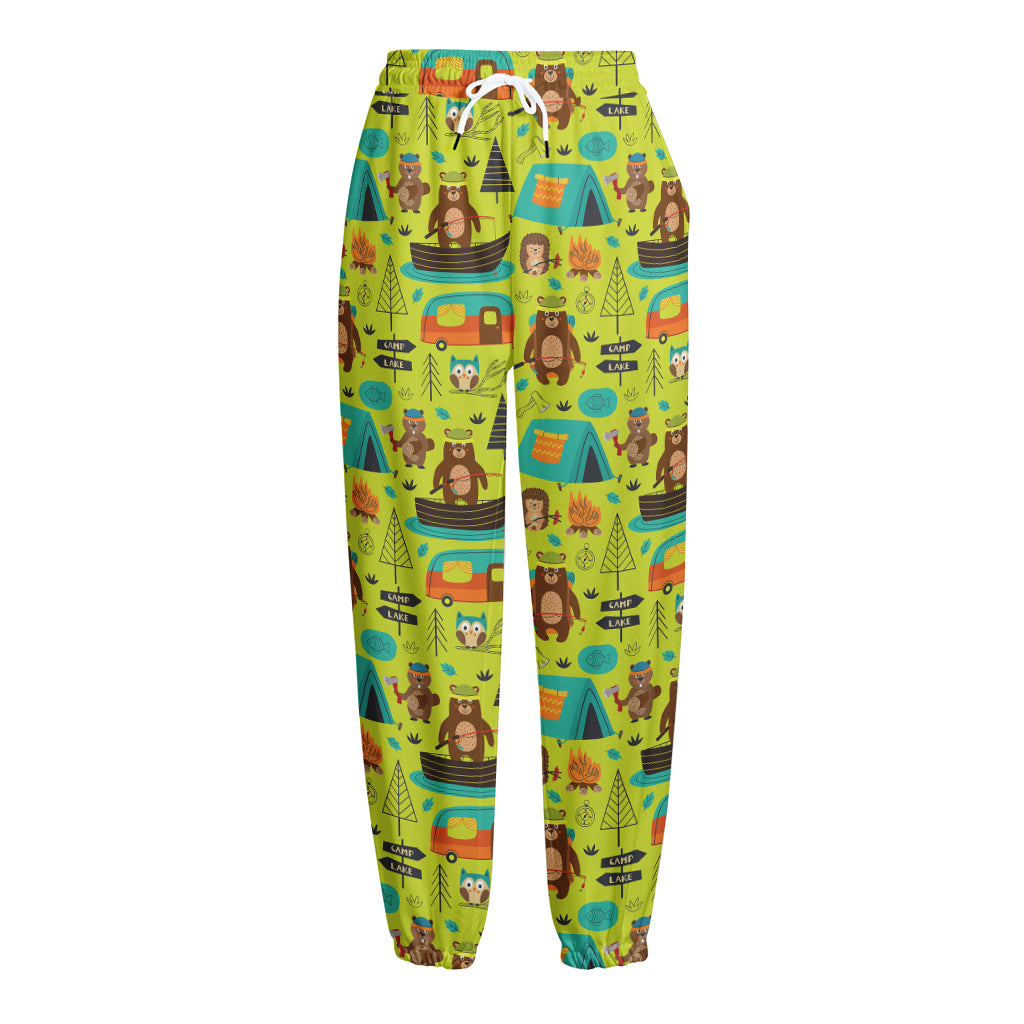 Animal Camping Pattern Print Fleece Lined Knit Pants