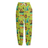 Animal Camping Pattern Print Fleece Lined Knit Pants