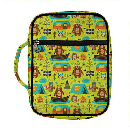 Animal Camping Pattern Print Front Pocket Bible Bag