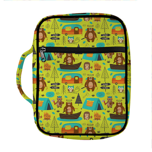 Animal Camping Pattern Print Front Pocket Bible Bag