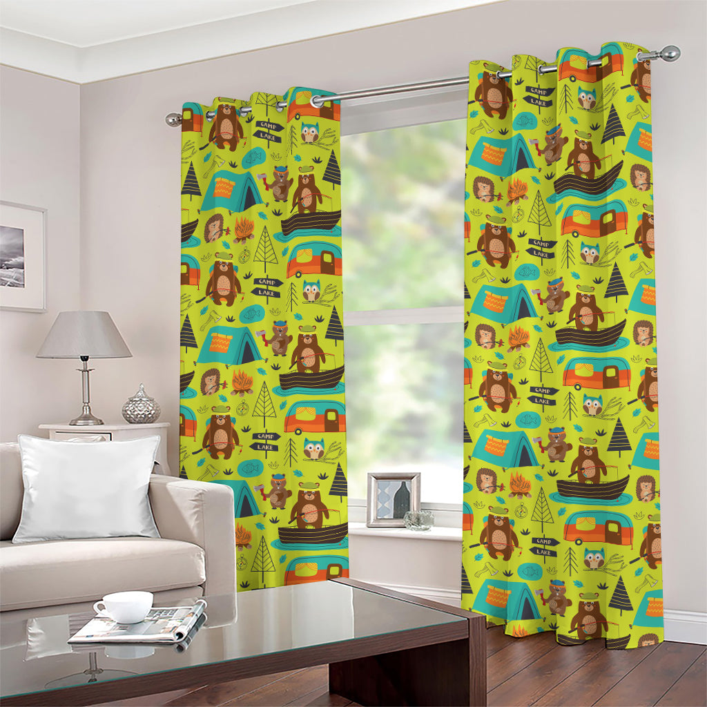 Animal Camping Pattern Print Grommet Curtains