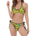 Animal Camping Pattern Print Halter Scoop Tie Side Bikini